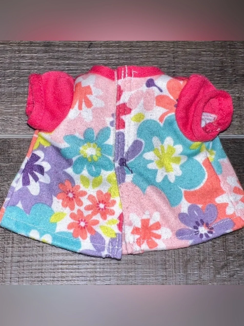 💞 Bright Pink Floral Baby Doll Top with Bow for Toy Dolls